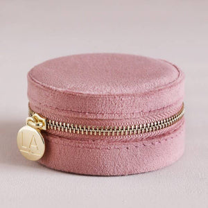 Rose Pink Velvet Round Travel Jewellery Case