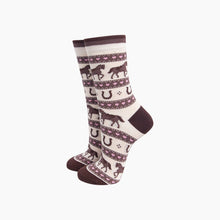 Load image into Gallery viewer, Horse &amp; Horseshoe Stripe Women's Bamboo Socks in Cream: UK 3-7 | EU 36-40 | US 5-9