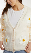 Load image into Gallery viewer, CREAM FLOCKING DAISY FLOWER BUTTON CARDIGAN