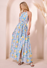 Load image into Gallery viewer, Blue Halterneck Maxi Dress with Lemons