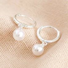Load image into Gallery viewer, Glass Pearl Huggie Hoop Earrings: Gold