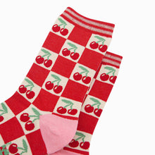 Load image into Gallery viewer, Cherry Checkerboard Bamboo Socks in Red/Cream: UK 3-7 | EU 36-40 | US 5-9