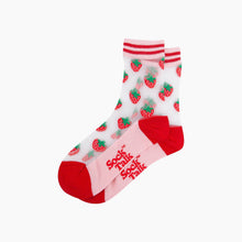 Load image into Gallery viewer, Strawberries Fruit Combed Cotton Sheer Pop Socks in Red: UK 3-7 | EU 36-40 | US 5-9