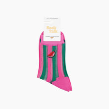 Load image into Gallery viewer, Watermelon Stripes Combed Cotton Sheer Pop Socks in Pink: UK 3-7 | EU 36-40 | US 5-9