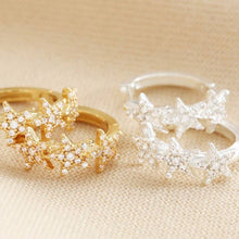 Load image into Gallery viewer, Crystal Triple Star Huggie Earrings: Silver