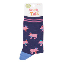 Load image into Gallery viewer, Women&#39;s Bamboo Socks - Navy Blue/Orange, Party Pigs: UK 3-7 | EU 36-40 | US 5-9
