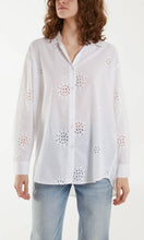 Load image into Gallery viewer, WHITE VOILE EMBROIDERED BUTTON DOWN SHIRT