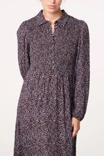 Load image into Gallery viewer, Blue and Brown Shirred Shirt Dress