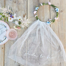 Load image into Gallery viewer, Bride To Be Hen Party Veil with Floral Crown