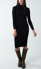 Load image into Gallery viewer, BLACK TURTLENECK RIBBED BODYCON KNITTED  DRESS
