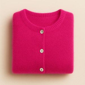 Round Neck Long Sleeve Mohair Cardigan