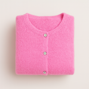 Round Neck Long Sleeve Mohair Cardigan
