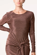 Load image into Gallery viewer, Bronze Metallic Tie Front Mini Dress