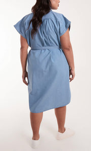 CURVE DENIM BUTTON FRONT BELTED SHIRT DRESS