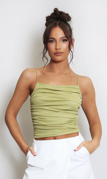 Green Strappy Ruched Cami Top