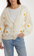 Load image into Gallery viewer, CREAM FLOCKING DAISY FLOWER BUTTON CARDIGAN