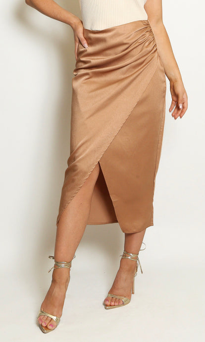 Taupe Silky Midi Skirt