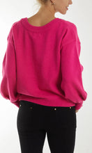Load image into Gallery viewer, HOT PINK V-NECK DIAMANTE BOW JUMPER