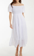 Load image into Gallery viewer, WHITE SQUARE NECK FLUTTER SLEEVE ELASTIC DRESS