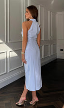 Load image into Gallery viewer, Alessia Halterneck Wrap Detail Midi Dress Blue