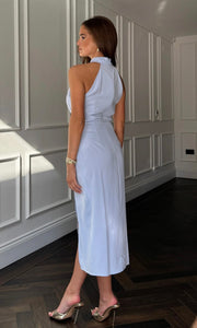 Alessia Halterneck Wrap Detail Midi Dress Blue