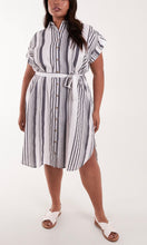 Load image into Gallery viewer, CURVE STRIPE BUTTON FRONT SHIRT DRESS