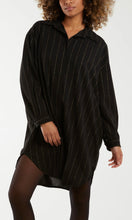 Load image into Gallery viewer, BLACK GLITTER STRIPES OVERSIZED SHIRT