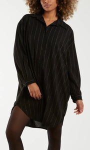 BLACK GLITTER STRIPES OVERSIZED SHIRT