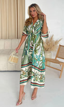 Load image into Gallery viewer, Elicia Knot Front Midi Dress Green Boarder Print