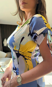 Emily Tie Sleeve Midi Dress Mixed Print