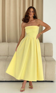 Danni Strapless Bandeau Midi Dress Yellow
