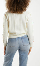 Load image into Gallery viewer, CREAM EMBROIDERED FLOWER CABLE KNIT JUMPER