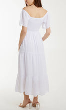 Load image into Gallery viewer, WHITE SQUARE NECK FLUTTER SLEEVE ELASTIC DRESS