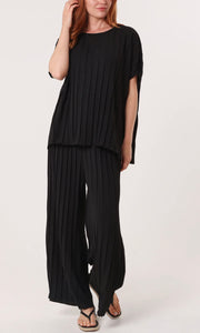 BLACK PLEATED BLOUSE & TROUSER CO-ORD