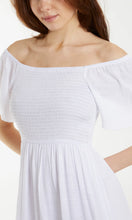 Load image into Gallery viewer, WHITE SQUARE NECK FLUTTER SLEEVE ELASTIC DRESS