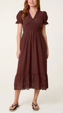 Load image into Gallery viewer, Chocolate Brown Broderie Shirred Dress