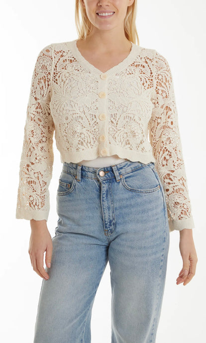 CROPPED FLORAL CROCHET CARDIGAN