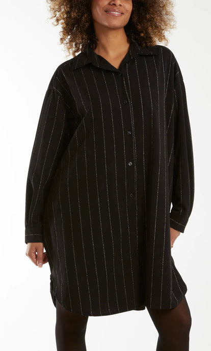 BLACK GLITTER STRIPES OVERSIZED SHIRT