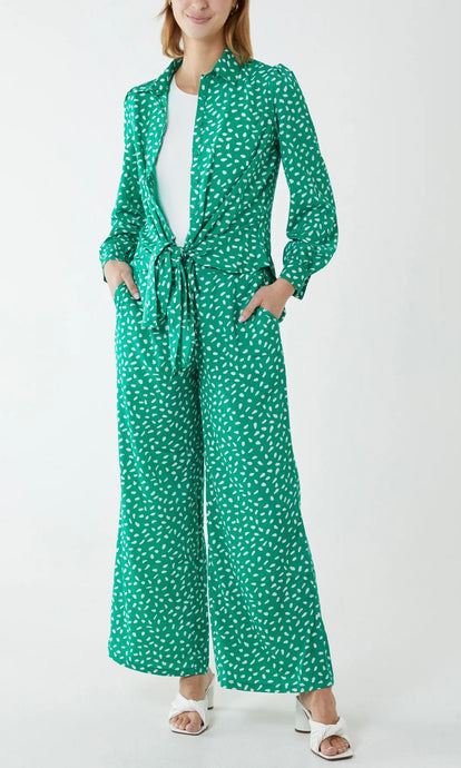 GREEN POLKA DOT TIE FRONT SHIRT AND TROUSER CO-ORD