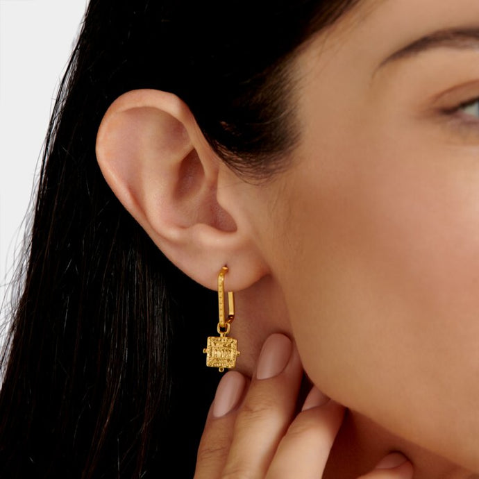 'Luck' Waterproof Gold Antique Coin Hoop Earrings