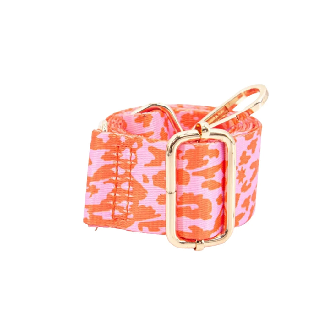 Two Tone Animal and Star Print Bag Strap in Pink & Orange