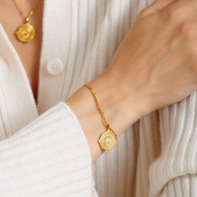 'Happiness' Waterproof Gold Antique Coin Bracelet