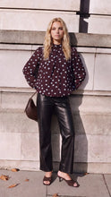 Load image into Gallery viewer, Blue and Brown Polka Dot Puff Ball Top