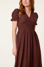Load image into Gallery viewer, Chocolate Brown Broderie Shirred Dress