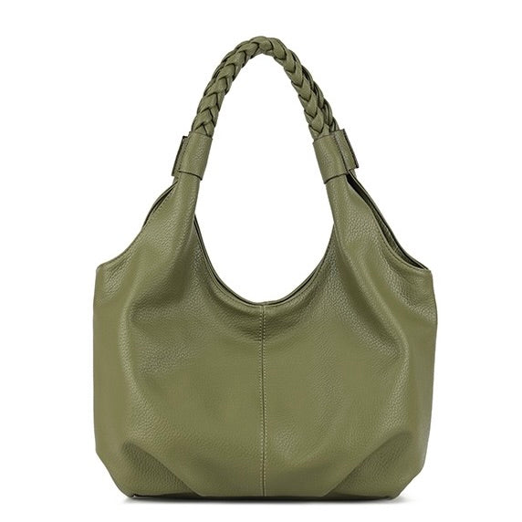 Khaki Plait Handle Soft Slouchy Bag