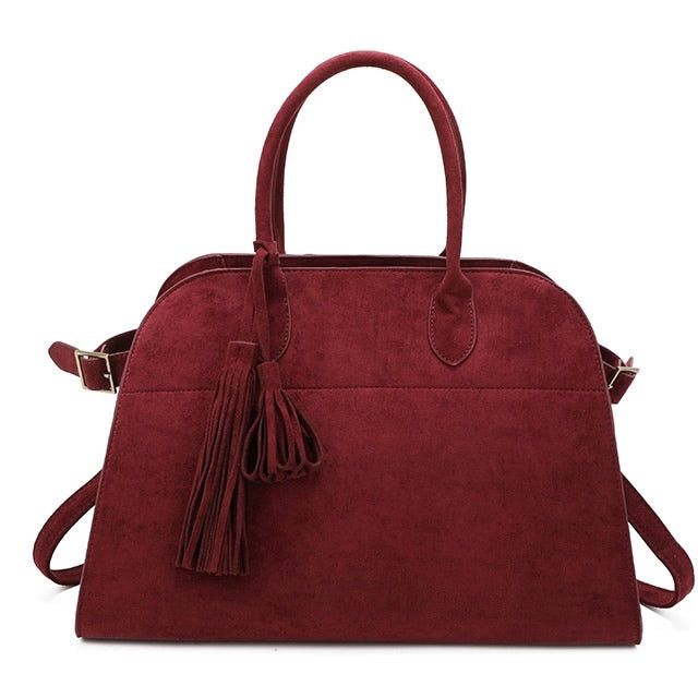 Wine Suedette Tassel Bag