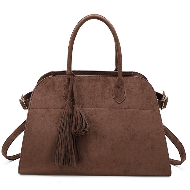 Chocolate Suedette Tassel Bag