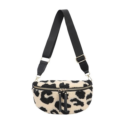 Cream Animal Print Teddy Sling Bag