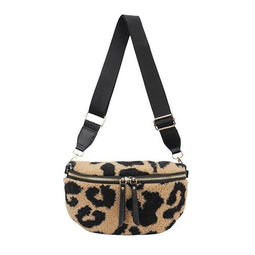 Camel Animal Print Teddy Sling Bag
