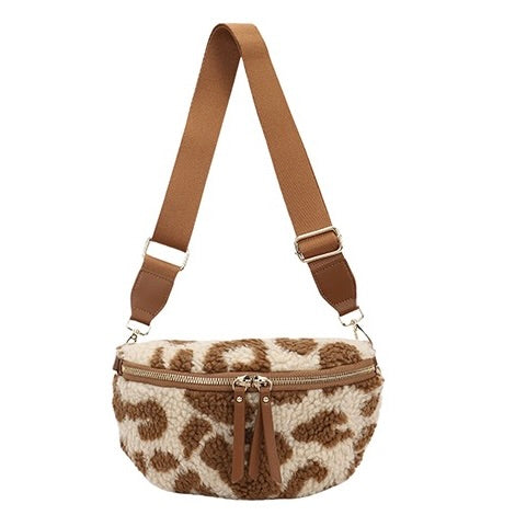 Tan Animal Print Teddy Sling Bag